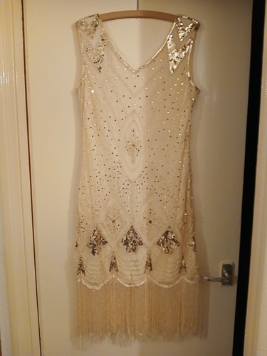 Beige flapper dress - beige,