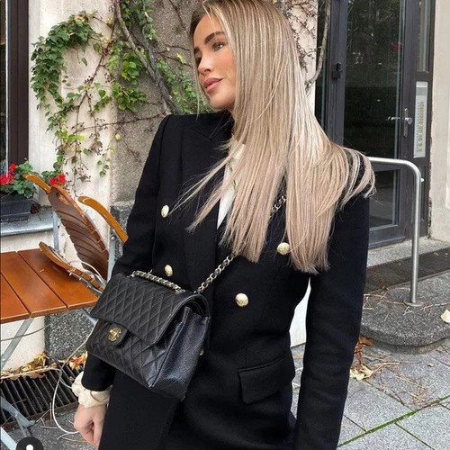 Zara black wool - black, manteco