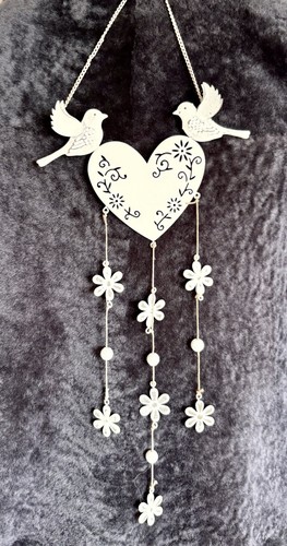 Cream metal heart lovebird - cream,
