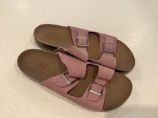 Skechers size 7 pink suede luxe foam footbed slider sandals