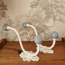 Pair Vintage French Style Iron Coat Towel Hooks Ceramic Knobs Wall Mounted