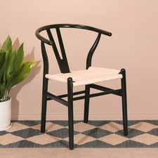BLACK WOODEN WISHBONE ARMCHAIR SCANDINAVIAN LOUNGE MODERN CARVER DINING CHAIR