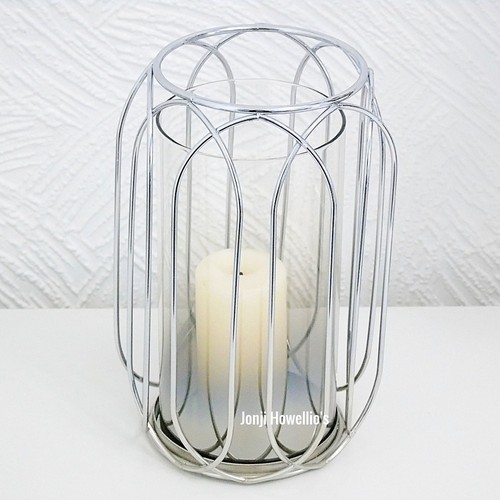 Silver metal cage lantern - metal,