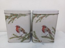Dunelm Robin Christmas Canister Festive Metal Tins Gift Box Biscuits Tea Coffee