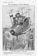 CHARLES CROMBIE Condition of our Skyways - Antique Comic Aviation Print 1909