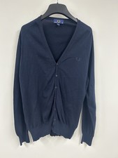 Fred Perry Navy Cardigan Cotton Button Up Size 42 Made In Italy
