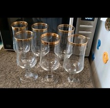 Set of 6 Gold Rim Stemmed