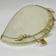 Vintage French Metal Leaves Toleware Wall light Light With Speckled Glass Shade