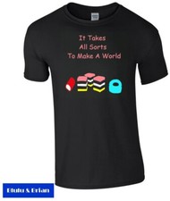 Liquorice Allsorts T-shirt retro sweets It Takes All Sorts To Make A World