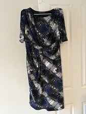 M&S Women’s Navy Black Short Sleeve Twist Wrap Dress - Size 16