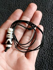 Tibetan Old Agate Heaven And Earth  / Tiger Tooth Dzi Bead Necklace