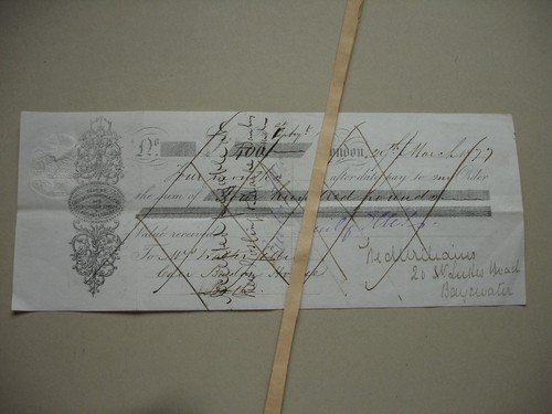 Antique 1877 post dated cheque - 1877,