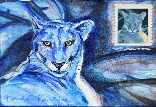 Panther original aceo stamp - panther,