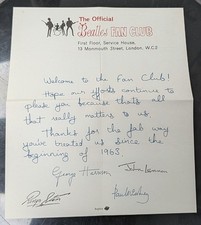BEATLES Fan Club Letter