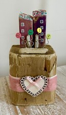 Driftwood Houses. ‘Lovers Cottages’ Shelf Sitter. Christmas Gift. Liberty Fabric