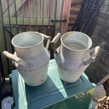 Rustic Vase French Style Country Primitive Jug Iron Milk Can Farmhouse x2 