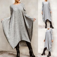 UK Women Muslim Maxi Dress Long Sleeve Baggy Irregular Kaftan Swing Dresses