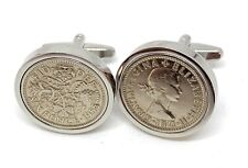 1955 Sixpence Cufflinks Mens 70th Birthday Gift Silver Plated Heads @ Tails