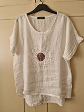 Cerulean - White 100% linen top with sequin motif - fit size 12/14 - BNWOT