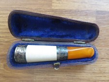 Antique Reel Meerschaum Block Amber & Silver Cheroot Cigarette Holder