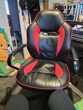 Used  Argos Home Faux Leather Mid Back Swivel Gaming Chair - Red & Black-GB101.