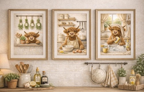 Highland cow kitchen prints - highland, x