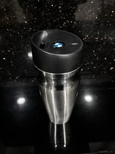 BMW Thermo Mug Push 450ml Thermos Travel Cup Silver Logo Flask Hot Cup great con