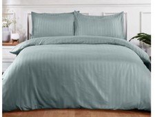 Duck Egg Blue Satin Stripe Duvet Bedding Set King NEW