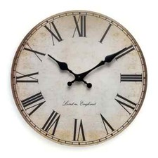 Stressed Vintage London 30cm Wooden Round Wall Clock - Kitchen Wall, Lounge Wall