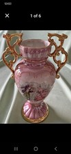 RB ALCOBACA PORTUGESE  FINE POTTERY VASE. PINK WITH GOLD ACCENTS.
