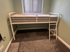 White Metal Bed With Underneath Storage And New Mattress