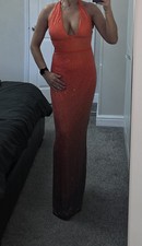 ASOS Design Hotfix Embellished Ombre Maxi Plunge Dress Size 10