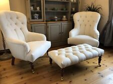 Pair Of Bampton Chairs And Stool In Laura Ashley Eloise Off White Ivory Fabric