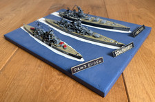 Vintage Model Warship Seascape Scharnhorst , Prinz Eugen, HMS Nelson 40cm x 30cm