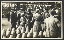 WW1 QUEEN MARY TALKING WITH MUNITIONS GIRL LANCASTER FACTORY REAL PHOTO POSTCARD