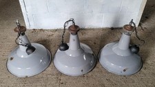 Set Of 3 Extra Large Retro Vintage Industrial Enamel Pendant Lights Been Rewired