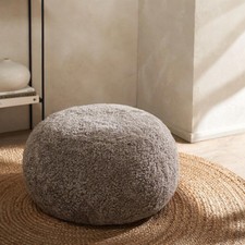 The White Company Truffle Cosy Sheepskin Pouffe Luxurious Soft Round Seating