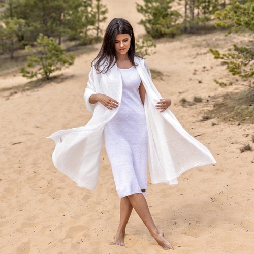 White mohair shawl scarf wide - white,