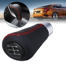 Universal Car 5 Speed Manual Gear Stick Shift Knob Shifter Red Stitch PU Leather