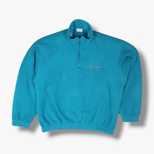 VINTAGE Sergio Tacchini Quarter Zip Fleece Jumper Medium M Mens Teal Sweater 80s