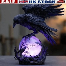 “Raven’s Moonlight” Gothic LED Lamp – Mysterious Crow on Glowing Orb Sculpture