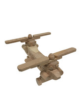 Handcrafted Wooden Twin-Rotor Helicopter Toy Model - Natural Wood Finish Deco