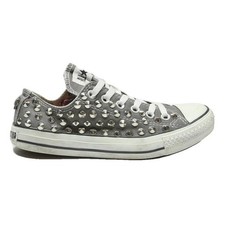 CONVERSE Womens Low Top Leather Trainers Grey Silver UK 5 Studded Casual