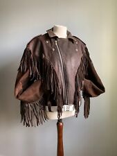 VINTAGE COWBOY LEATHER FRINGE JACKET 42 44 hells angel heavy rock biker ASHY men