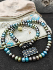 Honora NWT blue green Button Cultured Pearl bead 925 sterling silver necklace