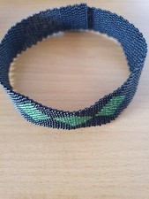 African Beads Choker, Necklace- Black/green diamondshape Zulu length to 13.5inch