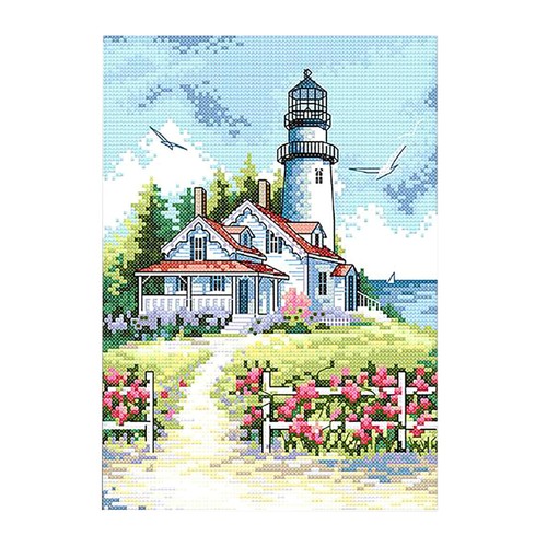 Seaside lighthouse stamped - seaside,