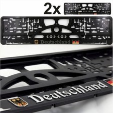 2x Black Number Plates Surrounds Holder Chrome Deutschland 3D Gel German Flag