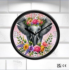 Elephant Wall Clock Floral