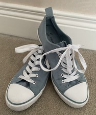 FAB Primark Blue Canvas White Lace Up Low Top Plimsole Trainers UK 7 VGC